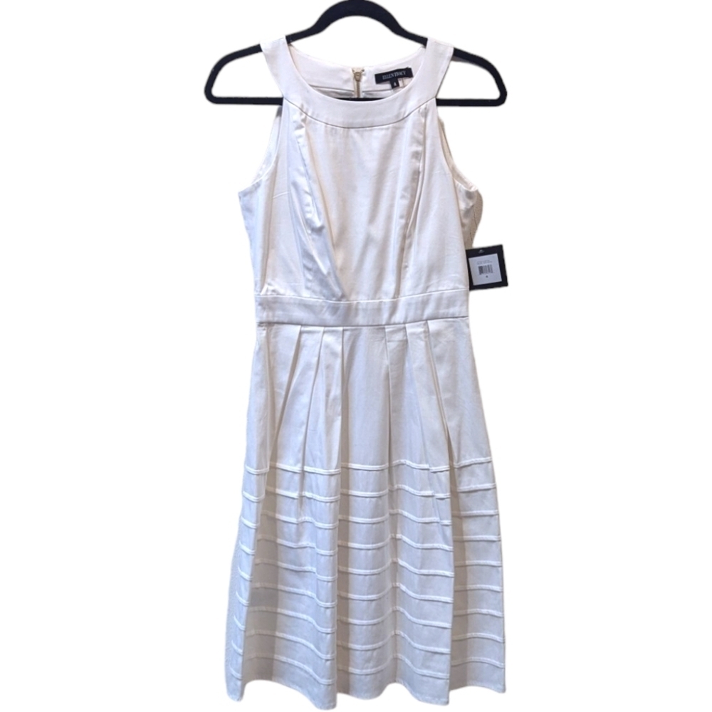 Ellen Tracy Cloud White Sleeveless Fit & Flare Ribbed Skirt Dress (4)